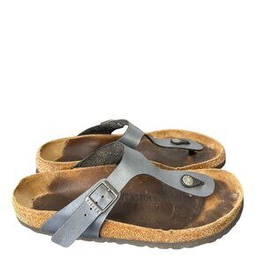 Birkenstock Gizeh Birko-Flor Ice Pearl Onyx Metallic Slip On Sandals Sz 40 US 9